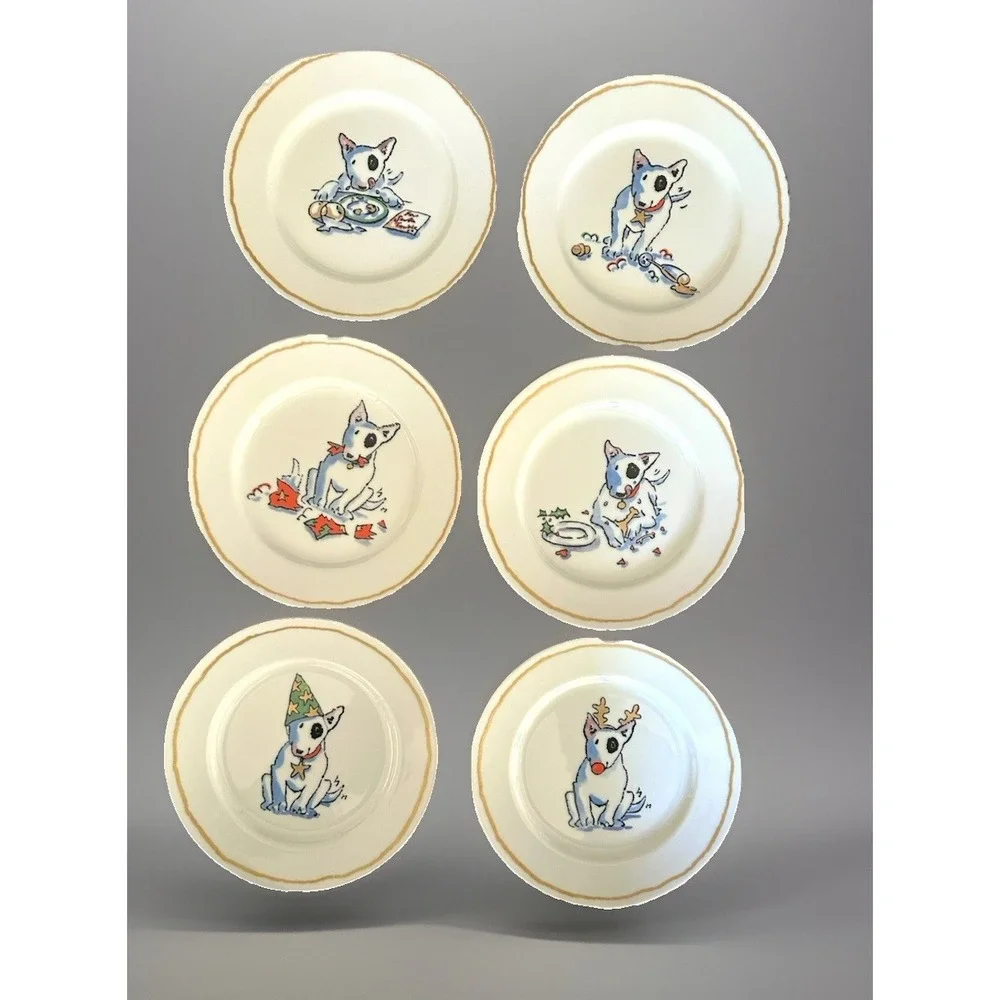 Williams Sonoma Trouble! Bull Terrier 6 Plates 8